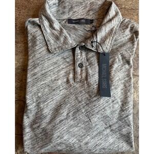 NWT $108 Michael Stars Mens Polo Shirt Marble Print Short Sleeve Designer Large